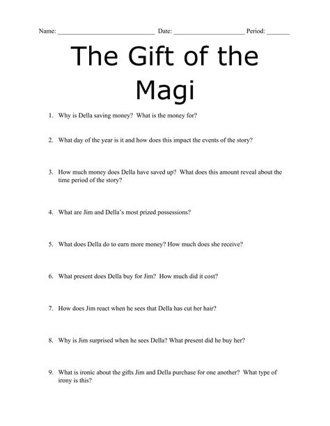 The Gift Of The Magi Worksheet