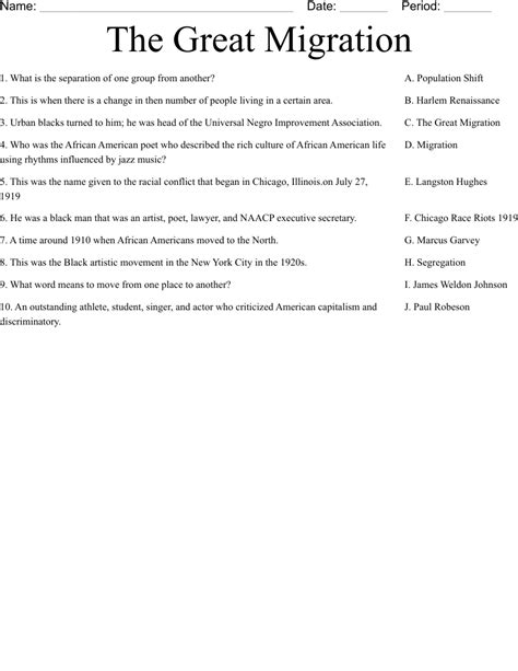 The Great Migration Worksheet Answers