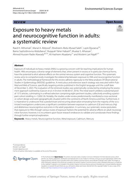 The Impact Of Heavy Metals On Cognitive Function
