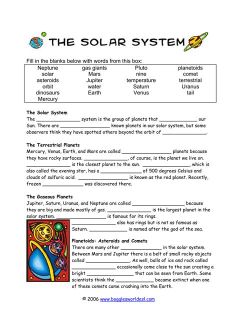 The Inner Planets Worksheet Answers
