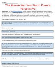 The Korean War From North Koreas Perspective Worksheet Answers
