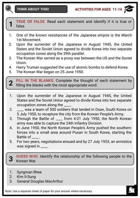 The Korean War Worksheet Answers