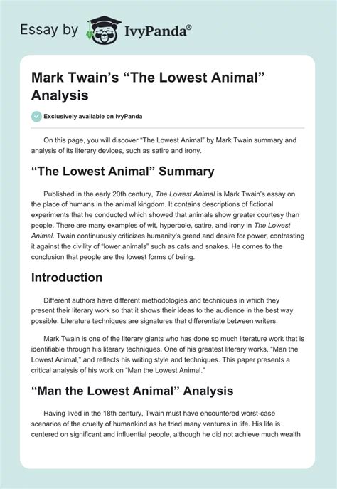 The Ultimate Summary of Mark Twain's 'The Lowest Animal': Revealing the Dark Side of Human Nature