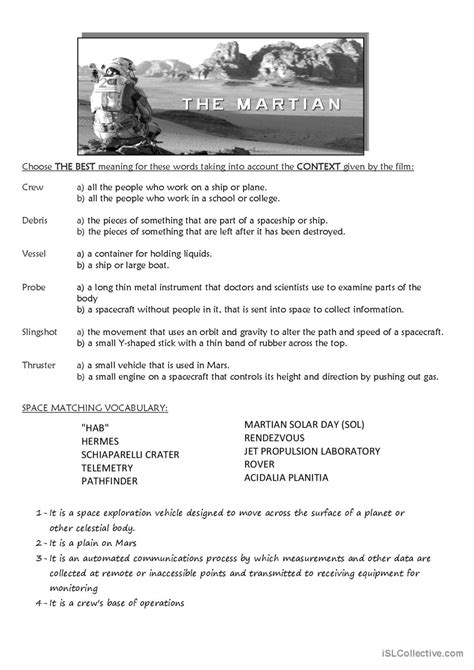 The Martian Movie Worksheet