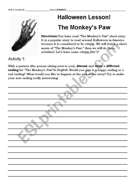 The Monkey's Paw Worksheet