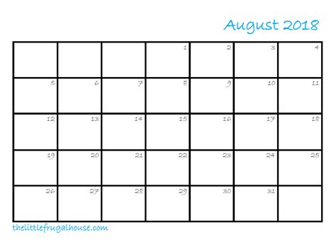 The Month Of August Calendar