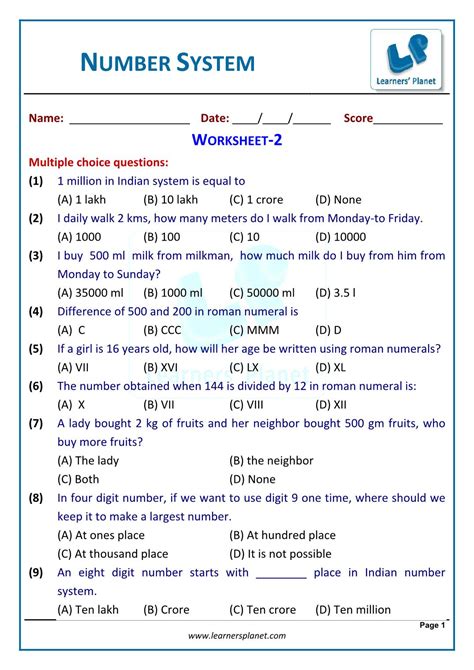The Number System Worksheet Answers