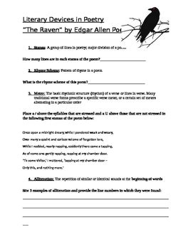 The Raven Literary Devices Worksheet Answers
