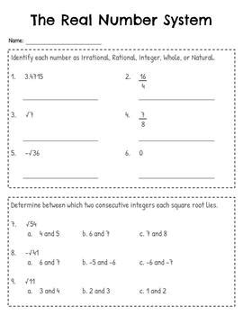 The Real Number System Worksheets Real Numbers System Worksheet in 2020