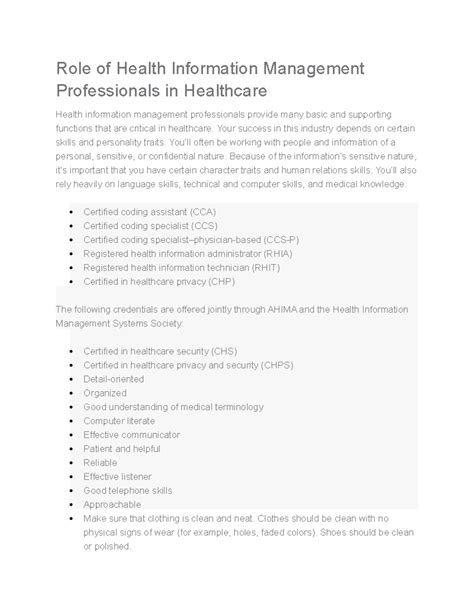 The Role of Health Information Management Professionals