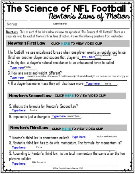 The Science Of Nfl Football Worksheet Answers