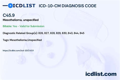 The Specific Icd 10 Code For Mesothelioma