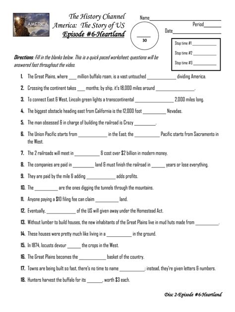 The Story Of Us Heartland Worksheet