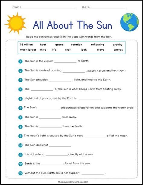 The Sun Worksheet