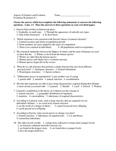 The Theory Of Evolution Worksheet Answer Key