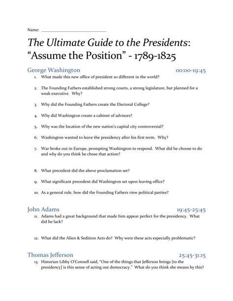 The Ultimate Guide To The Presidents Worksheet Answers