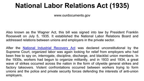 The Wagner Act Of 1935: National Labor Relations Overview