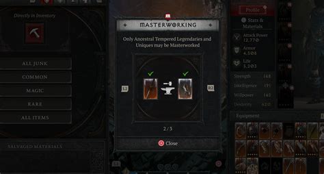 The basics of Masterworking an item in Diablo 4