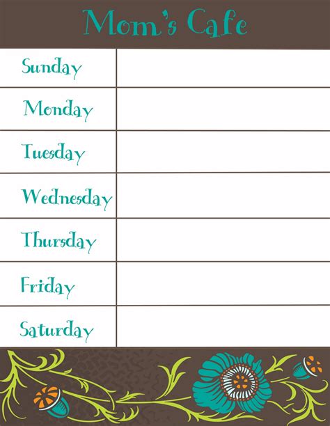 Therapeutic Crafting: Weekly Menu Printable