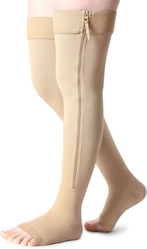 Thigh High Compression Stockings With Zipper