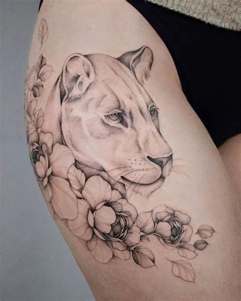 Thigh Lion Tattoos