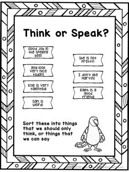 Think It Or Say It Worksheet