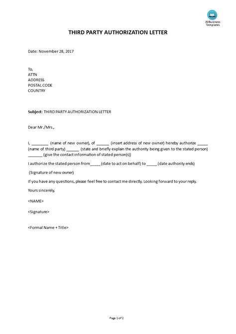 FREE 9+ Sample Third Party Authorization Letter Templates in PDF MS Word