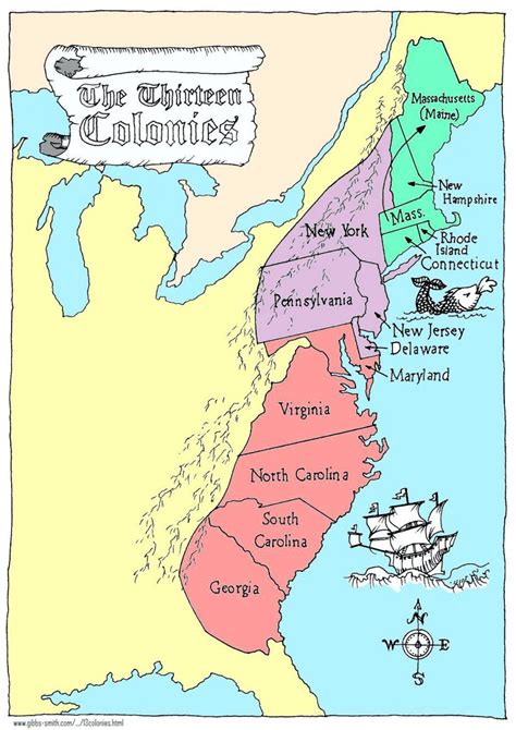 Thirteen Colonies Printable Map