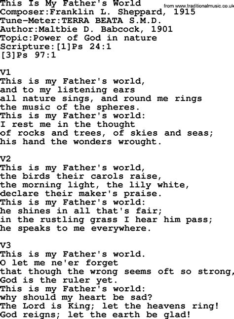 This Is My Father's World Printable Lyrics