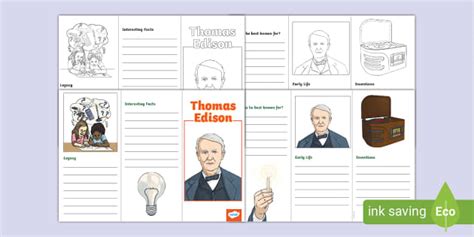 Thomas Edison Written Report Template Printable For 2Nd Grade