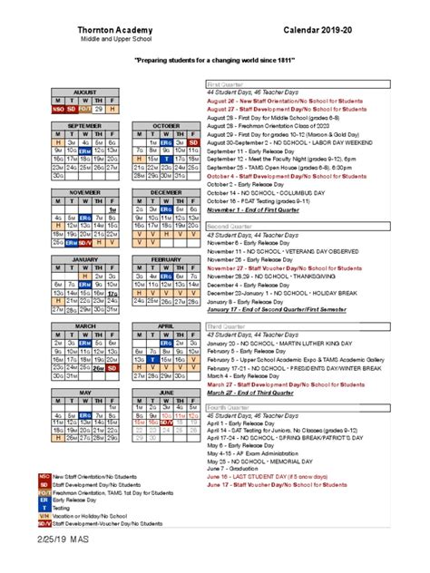 Thornton Academy Calendar
