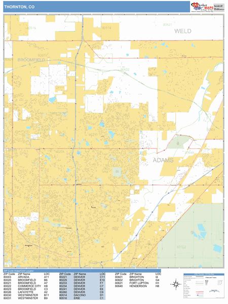 Thornton Colorado Zip Code Wall Map (Red Line Style) by MarketMAPS