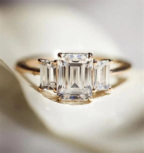 Three Stone Engagement Ring Emerald Cut