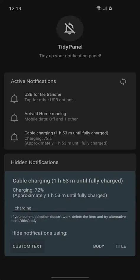TidyPanel app can easily hide persistent notifications on your phone