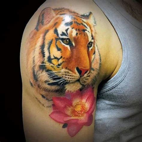 Tiger with lotus flower below.