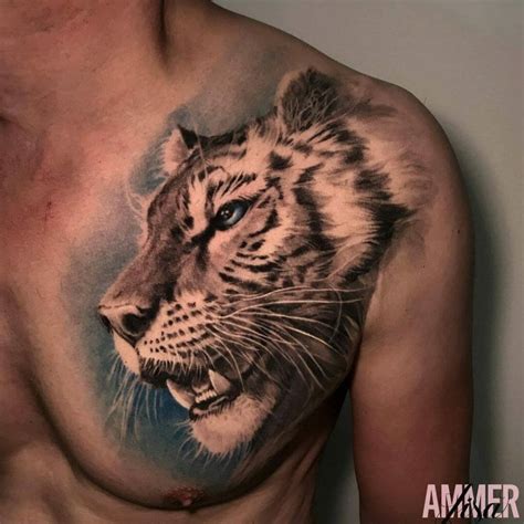 Tiger On Chest Tattoo
