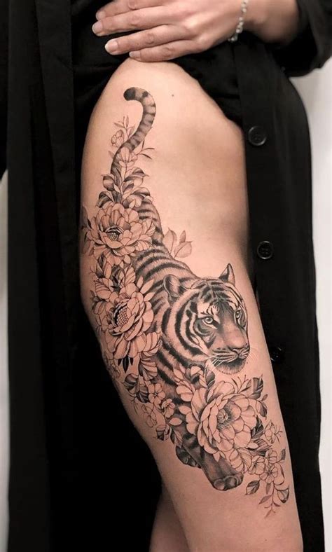 Tiger Tattoos With Flowers