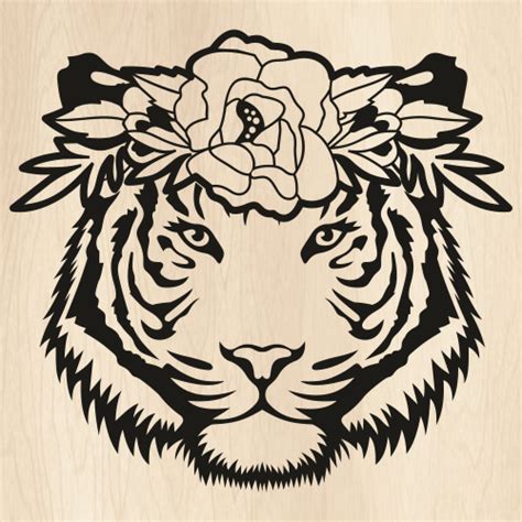Sensational and Stylish: Discover the Stunning Tiger with Flower Crown SVG for Your Next Craft Project!