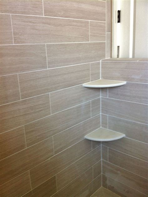 Tile Shower With Corner Shelves