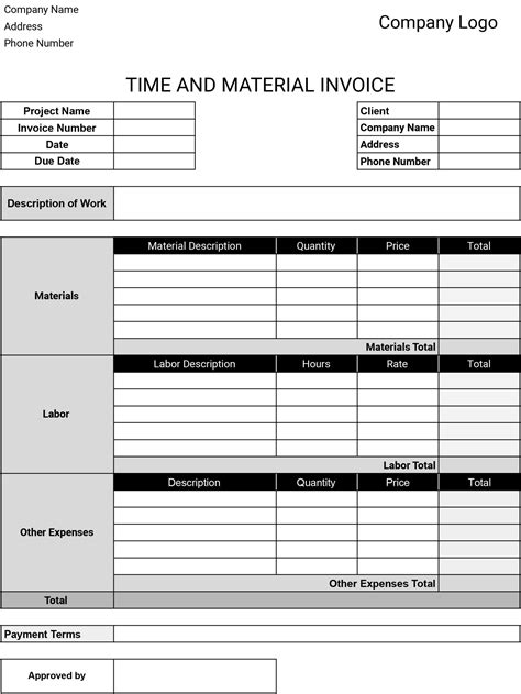 Time And Material Invoice Template
