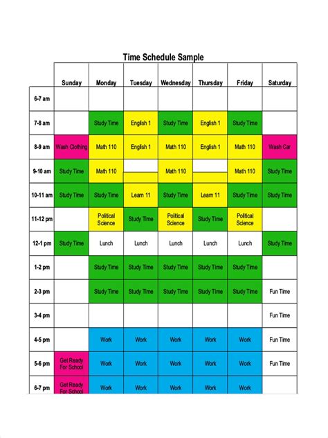 Time Schedule Chart Template