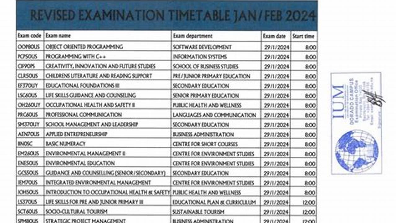 Time Table January 2024