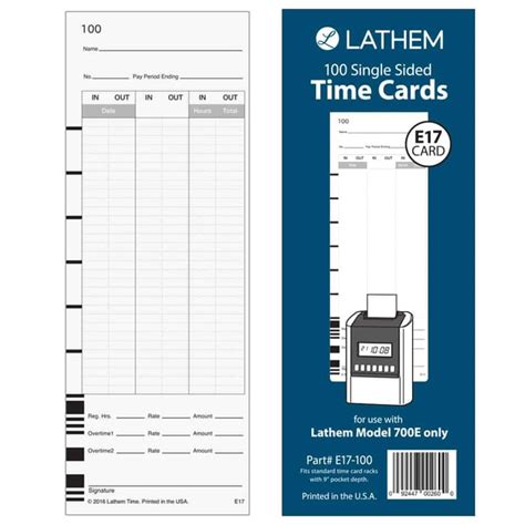Time Card Template For Use With Lathem Time Clock