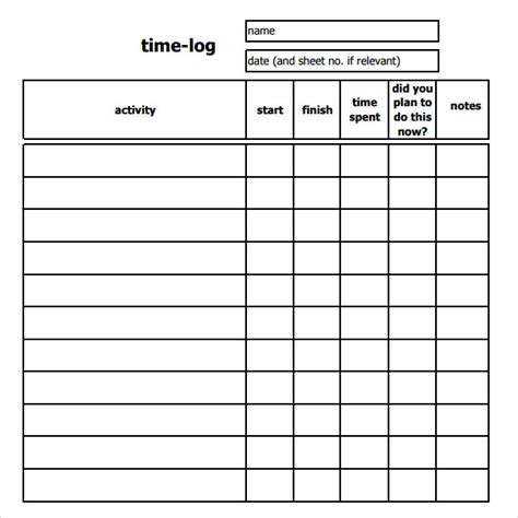 Time Management Log Template