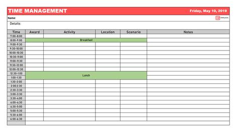 Time Management Charts Templates —