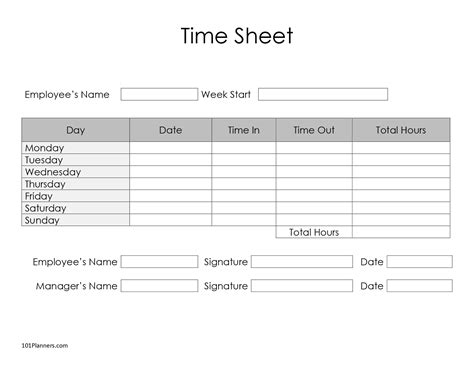 Time Sheet Free Printable