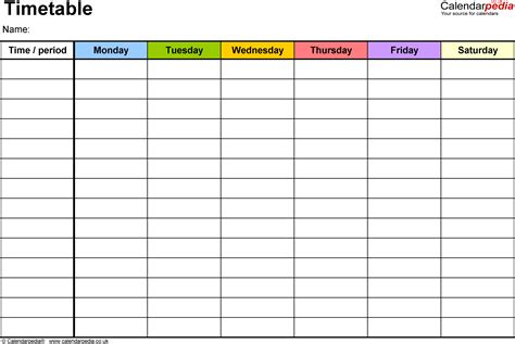 Timetable Templates For School in Excel Format