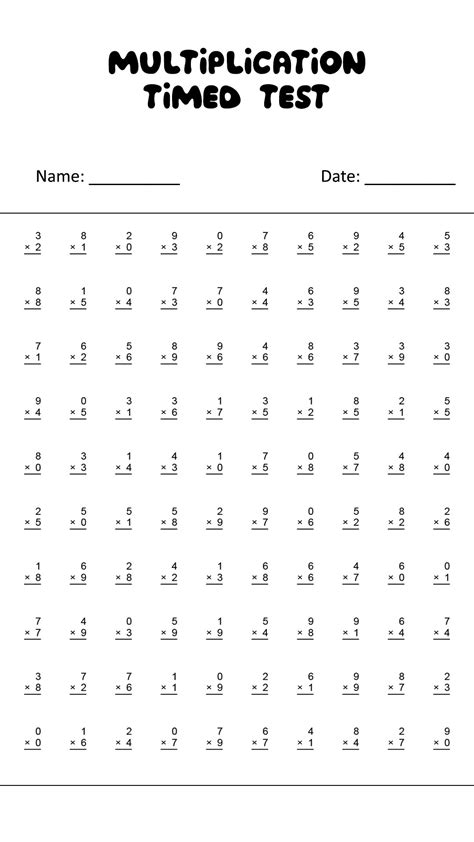 Timed Multiplication Worksheet