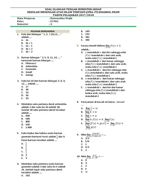 Tips Mengoptimalkan Hasil Nilai dalam Soal UAS Matematika Wajib Kelas 11 Semester 2