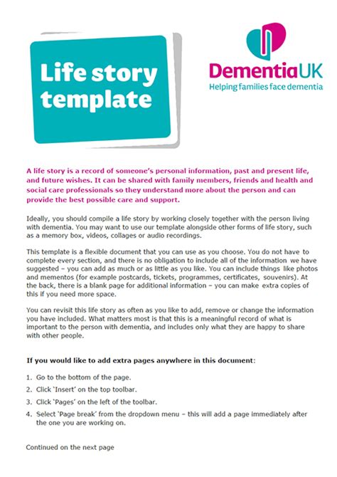 Tips for Using a Dementia Life Story Template